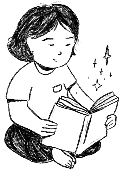 Girl reading magic book